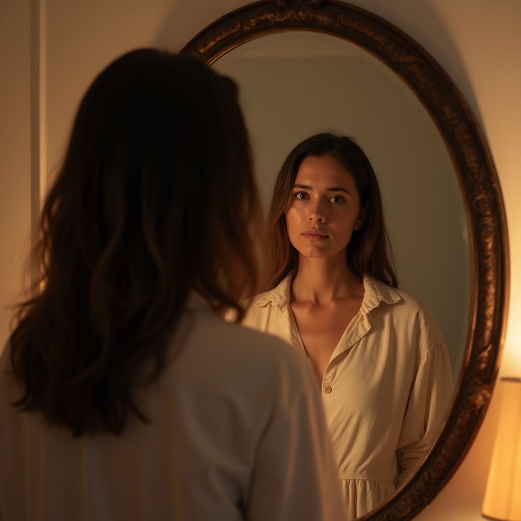Person looking into a mirror representing self-esteem and self-image